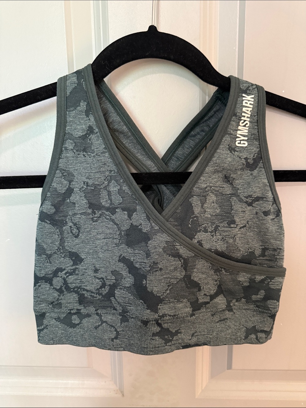 Gymshark Gray Camo Cross-Back Seamless Sports Bra and legging set